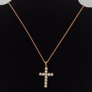 Vintage Pearl Cross Pendant on a 1/20 12K Gold Filled Chain